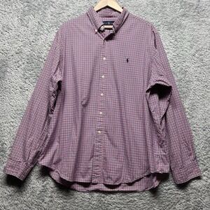 Ralph Lauren Shirt Mens XXL 2XL Red Blue Check Button Up Long Sleeve Pony Preppy